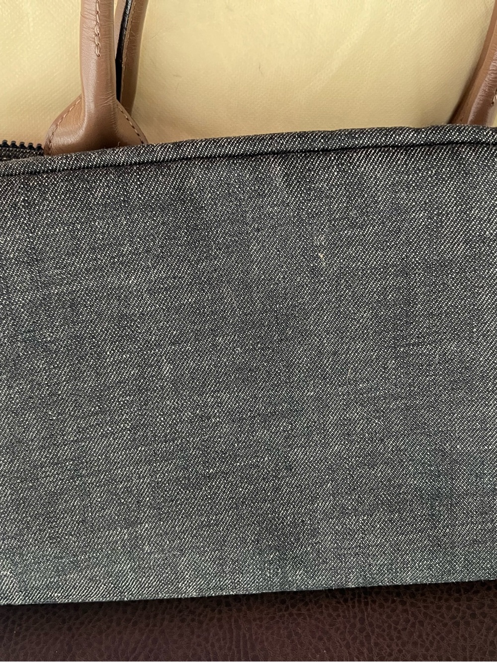 Burberry Blue Label Denim Tote with Pink Patterned Bow and Tan Handles - Picture 6 of 11